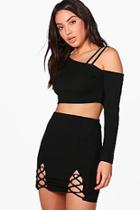 Boohoo Rosie Lace Up Front Crepe Mini Skirt