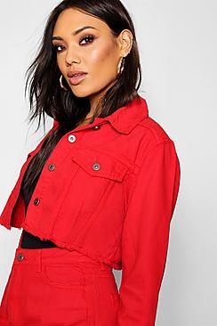 Boohoo Red Crop Denim Jacket