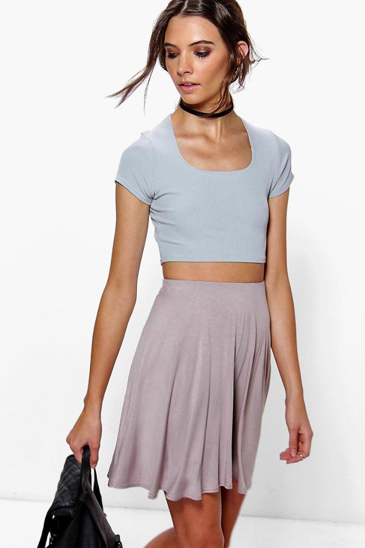 Boohoo Ilenna Basic Jersey Skater Skirt Sand