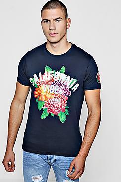 Boohoo Floral Placement Print T-shirt With Cali Embroidery