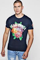 Boohoo Floral Placement Print T-shirt With Cali Embroidery