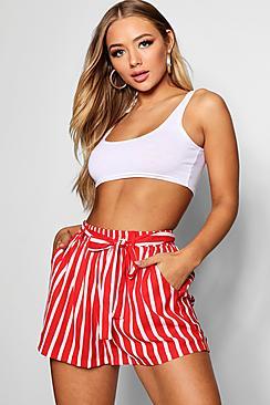 Boohoo Ava Striped Tie Belt Shorts