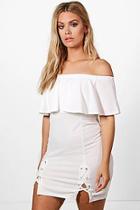 Boohoo Plus Linda Off The Shoulder Lace Up Bodycon Dress