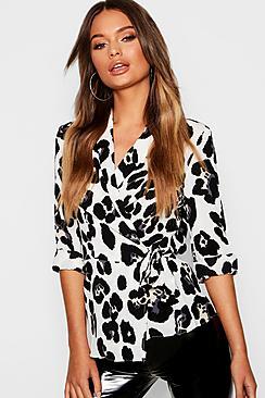 Boohoo Wrap Leopard Shirt