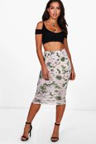 Boohoo Aurora Tropical Floral Midi Skirt Blush