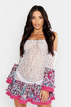 Boohoo Satin & Lace Contrast Beach Dress
