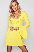 Boohoo Cheri Knot Front Flared Sleeve Tea Dress