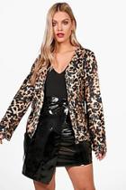 Boohoo Plus Liv Velvet Leopard Print Blazer