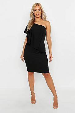 Boohoo Plus Ruffle One Shoulder Midi Dress