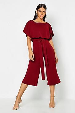 Boohoo Slash Neck Tie Waist Culotte Jumpsuit
