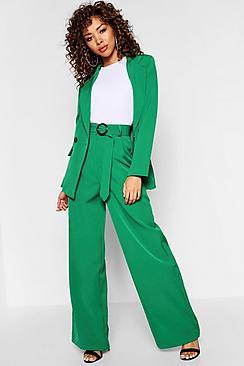 Boohoo High Waisted Tort Shell Belt Wide Leg Pants