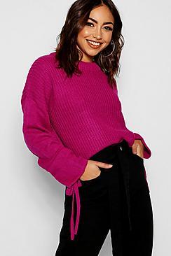 Boohoo Ruched Sleeve Crop Jumper