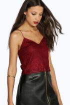 Boohoo Tall Blake Eyelash Lace Crop Top Wine