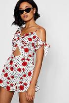 Boohoo Polka Dot Floral Tie Detail Playsuit