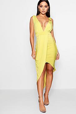 Boohoo Plunge Neck Drape Detail Midi Dress