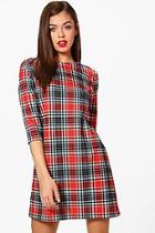 Boohoo Kenna Bold Check 3/4 Sleeve Shift Dress