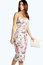 Boohoo Faye Floral Print Strappy Midi Bodycon Dress Multi