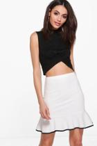 Boohoo Aya Drop Ruffle Hem Contrast Mini Skirt Ivory