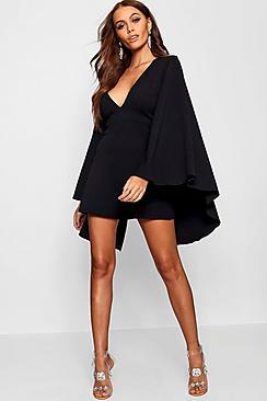 Boohoo Extreme Cape Sleeve Plunge Playsuit