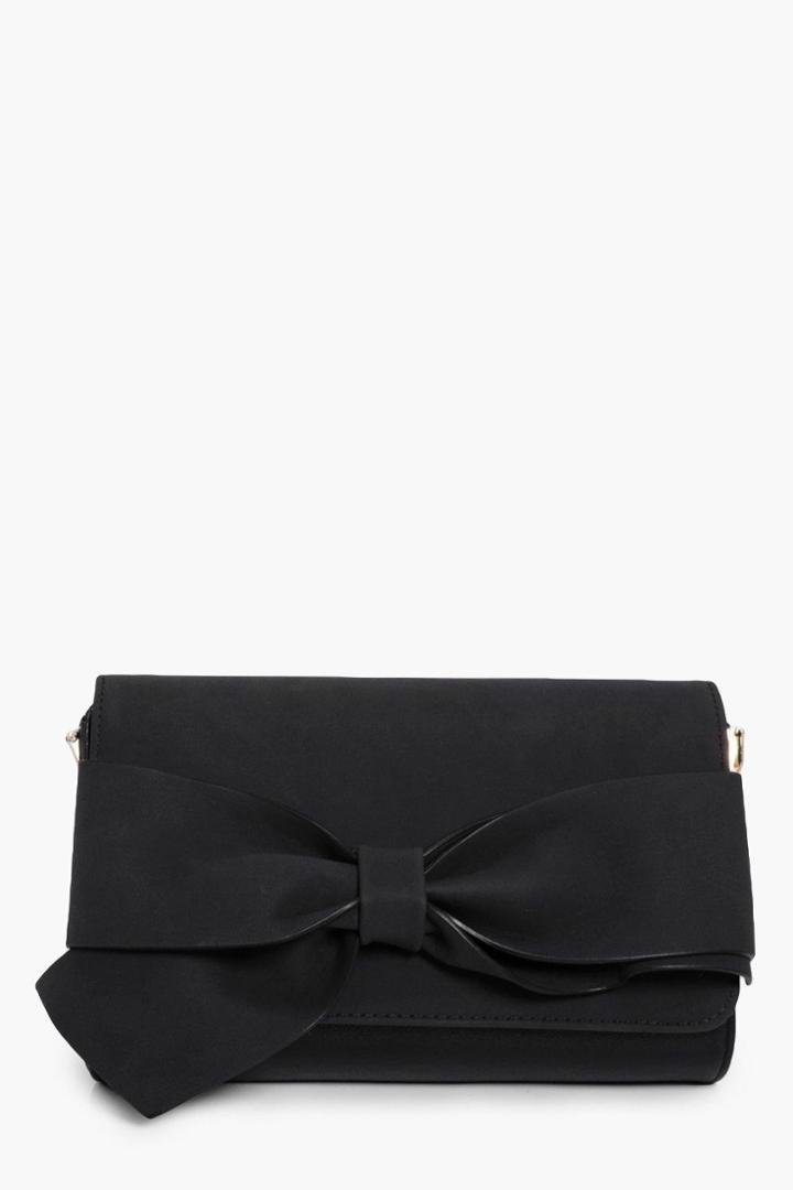 Boohoo Alicia Bow Front Clutch Bag Black