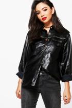Boohoo Lana Western Pu Shirt Black