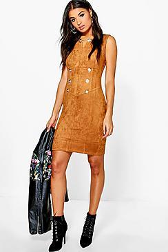 Boohoo Boutique Ivy Suedette Button Bodycon Dress