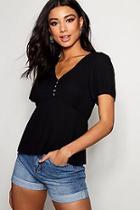 Boohoo Button Detail Angle Sleeve Blouse With Black Tie