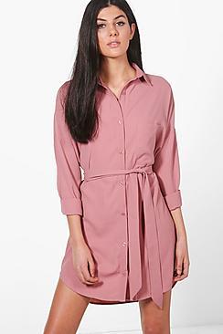 Boohoo Tie Front Shirt Dress