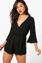 Boohoo Hollie Flare Sleeve Wrap Front Playsuit