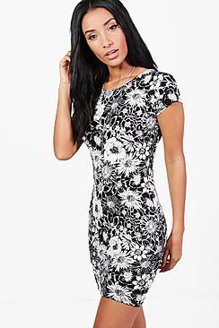 Boohoo Charly Floral Cap Sleeve Bodycon Dress
