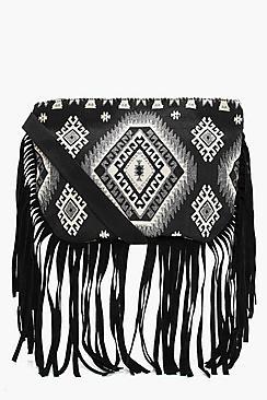 Boohoo Isla Aztec Fringed Cross Body Bag