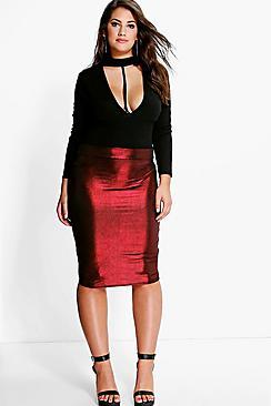 Boohoo Plus Hollie Metallic Midi Skirt