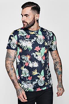 Boohoo Slogan Floral Sublimation T-shirt With Curve Hem