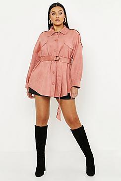 Boohoo Plus Suede Oversized Belted Utility Jacket