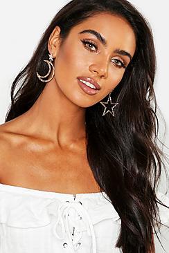 Boohoo Star And Moon Statement Earrings