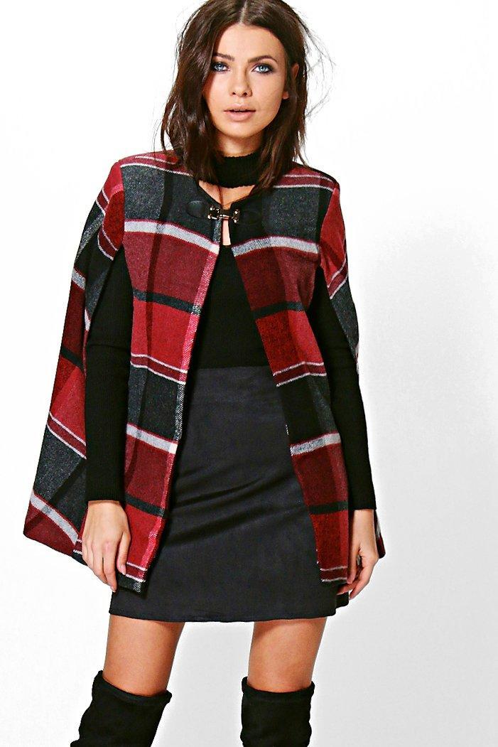 Boohoo Alexis Check Cape Wine