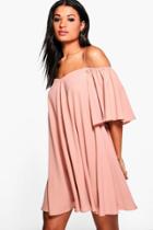 Boohoo Minnie Cold Shoulder Strap Front Swing Dress Nude