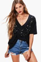 Boohoo Charlotte Premium Embellished Gem T-shirt Black