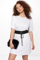 Boohoo Plus Zoe Waisted Belt T-shirt Dress White