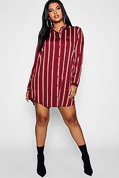 Boohoo Plus Stripe Shirt Dress