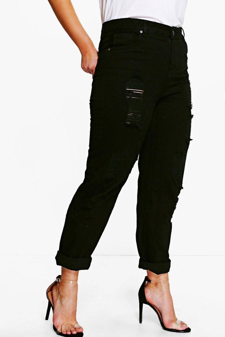 Boohoo Plus Jayne Heavy Rip Mom Jean Black