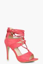 Boohoo Gracie Ghillie Lace Up Heels Coral