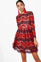 Boohoo Anna Embroidery Lace Skater Dress