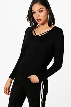 Boohoo Morgan Strappy Detail Long Sleeve Tee