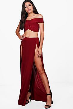 Boohoo Sandy Crop & Split Maxi Skirt Co-ord Set