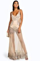 Boohoo Boutique Naty Embellished Placement Maxi Dress Nude