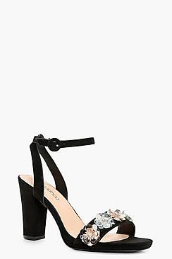 Boohoo Ivy Floral Embellished Block Heel