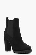 Boohoo Cleated Platform Suedette Pull On Chelsea Boots