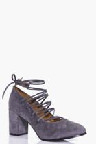 Boohoo Laila Ghillie Tie Block Heel Court Grey