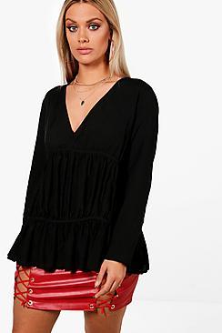Boohoo Plus Olivia Gathered Front V Neck Blouse